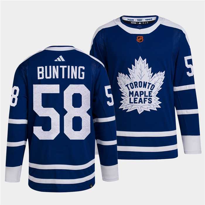 Mens Toronto Maple Leafs Black #58 Michael Bunting Blue 2022 Reverse Retro Stitched Jersey Dzhi->toronto maple leafs->NHL Jersey
